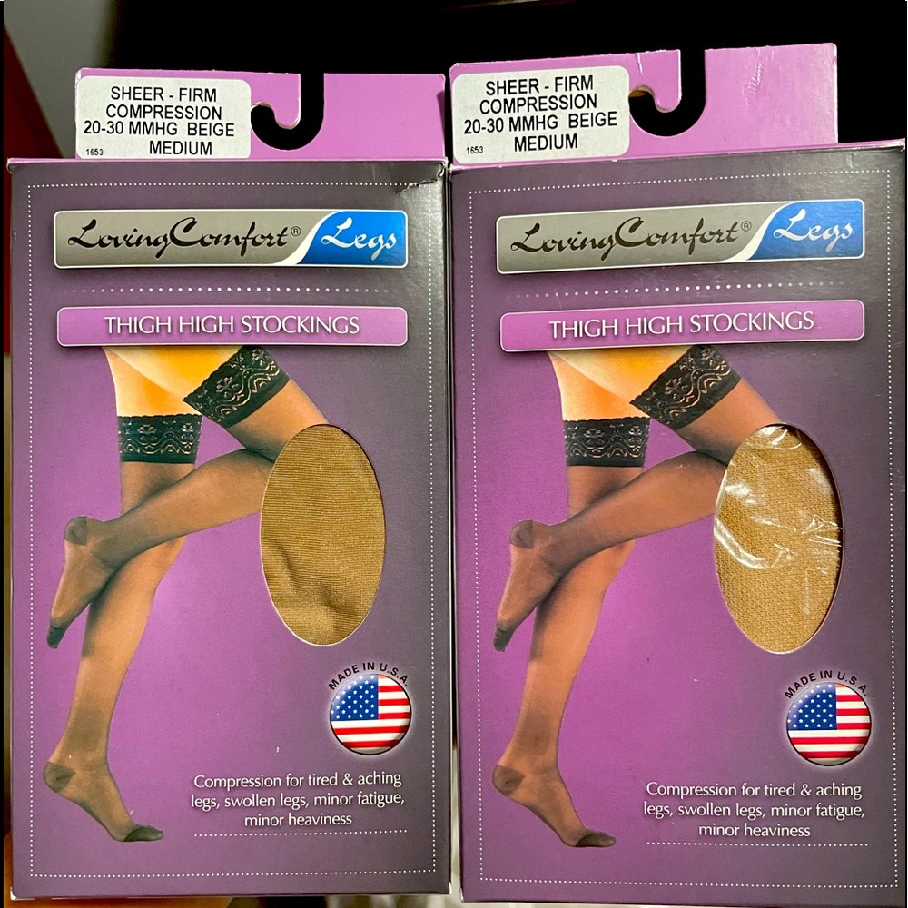 Loving Comfort Thigh High Moderate Compression Stockings.